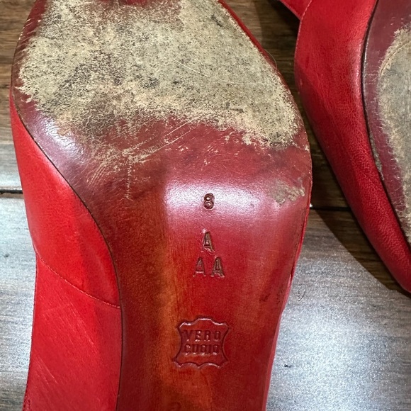 Women's Vintage 80s Bruno Magli Sling Open Toe Suede & Leather Red Heels 8 AA - Picture 5 of 7